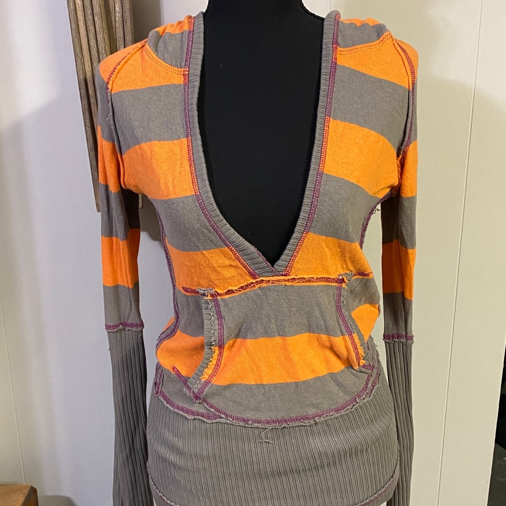 Free People Orange and Gray Top